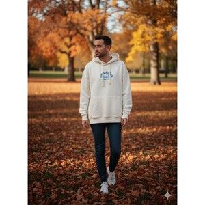 Diadora Caerano Athletic Club 1948 Hoodie Men’s XL Cream Off-White Blue Logo